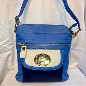 Emma Fox blue and beige leather crossbody bag